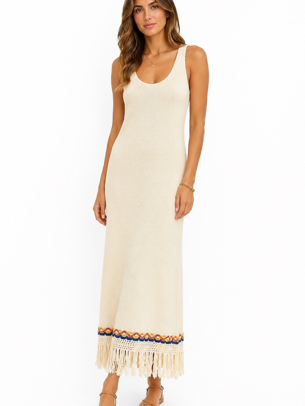 Super Natural by Secret Mission Fringe Hem Maxi Knit Dress – Size M – NWT